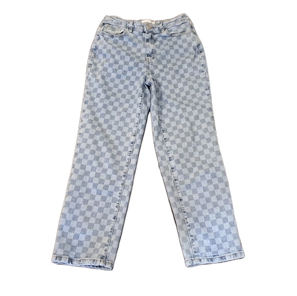 Rue 21 Checkerboard Jeans Size 5 Light Wash Straight Skater Punk Festival Cool - Picture 1 of 4